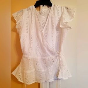 White Eyelet Wrap Blouse